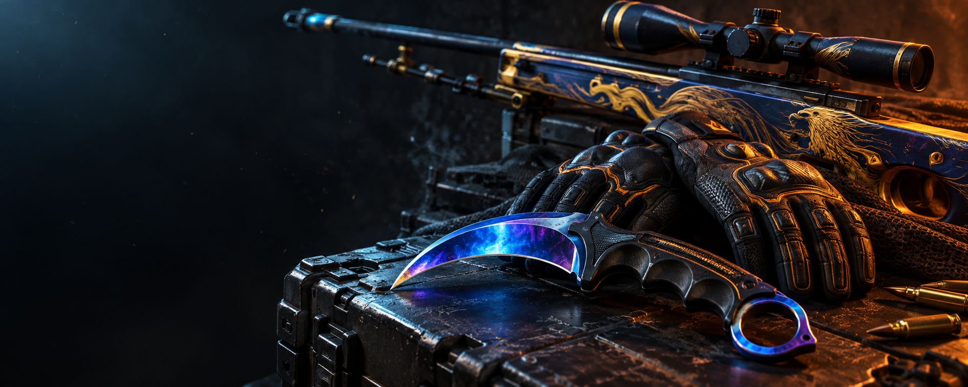 Decorative knife, gloves and sniper loadout artwork